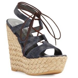 NWT Stuart Weitzman sz 8.5 denim color lace up espadrille sandals